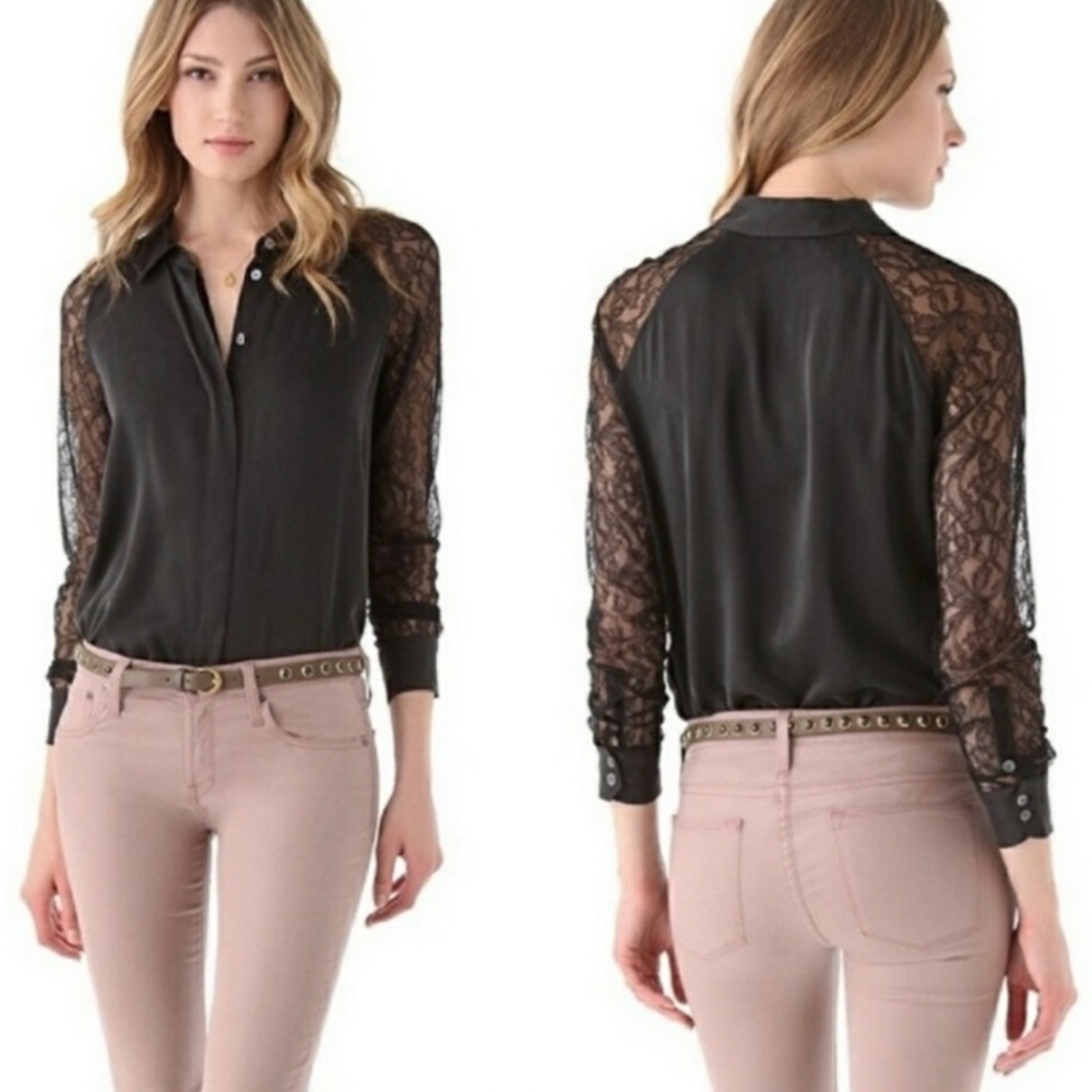 Equipment black silk lace long sleeve blouse small - Picture 11 of 11